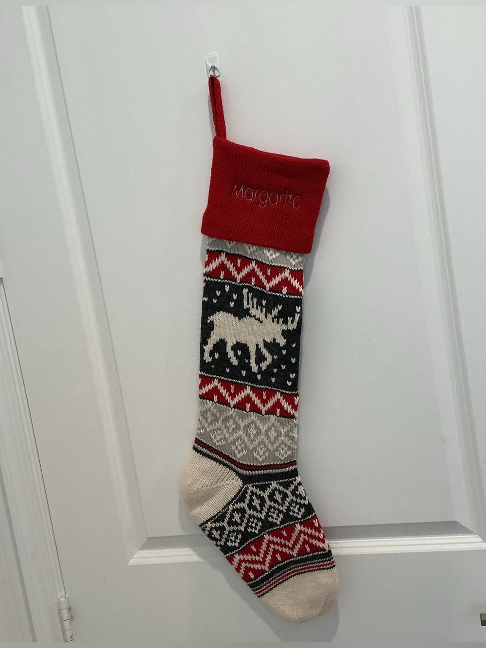 Pottery Barn Natural Fair Isle Moose Christmas Stocking monogram Margarita